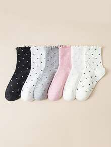 1/6 Pairs Random Polka Dot Knee High Socks For Women, Fashionable Korean Style Cute & Versatile - Multicolor - View 2