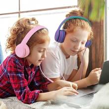 RORSOU K5 Kids Headphones With Microphone Shchool, Volume Limiter 85/94dB, Foldable Stereo-3.5mm Jack Wired Cord On-Ear Headphones Children/Boys/Girls//Tablet/MP3/4 (Pink)