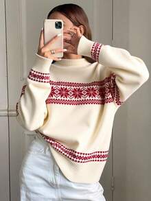 Livesso Women's Color Block Snowflake Christmas Sweater ,Holiday,Fall Clothes - Apricot - View 3