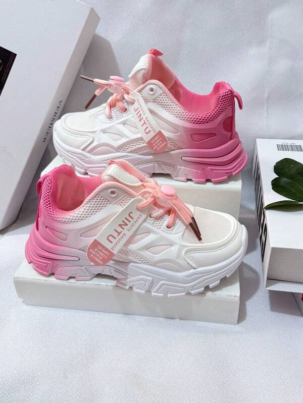 1 Pair Girls' Sports Shoes, New 2025 Summer Children Sports Mesh Shoes, Breathable Big Kids White Athletic Sneakers