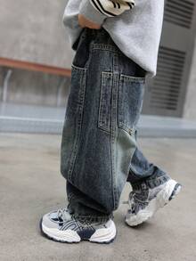 Boys' Loose Fit Denim Jeans, Suitable For Everyday, School, Outdoor & Casual Wear, Autumn
