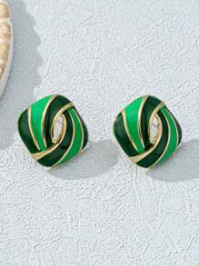 1 Pair Exaggerated Asymmetrical Geometric Enamel Drop Earrings, European & American Style