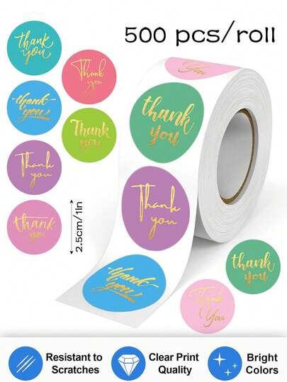 500pcs Gold Foil 8-Color "Thank You" Round Labels, 1 Inch, English Gold Foil, Suitable For Small Business Baking, Beverages, Gifts, Packaging DIY Decoration, Envelopes, Cards, Bouquets, Sealing Stickers, PVC Non-Adhesive Seal Stickers