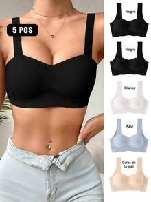 Sensual Star 5 piezas Sujetadores inalámbricos suaves y sin costuras para mujeres, sujetadores inalámbricos cómodos para dormir, ajuste talla ABC - Multicolor - Ver 1
