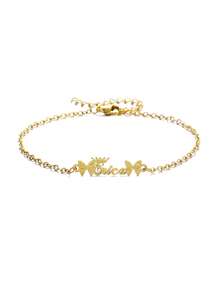 Customizable Stainless Steel Butterfly Charm Personalized Name Heart Anklet, Arabic Letter Nameplate - Gold Frosted - View 4