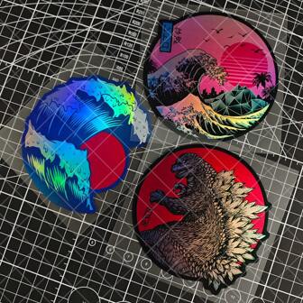 1 Peça Adesivo Automotivo Premium com Gravação a Laser da Famosa Onda de Kanagawa, Arte Ukiyo-e Japonesa JDM, Adequado para Veículos, Motos, Laptops, Estojo de PC, Mala de Rodas, Reflexivo Holográfico