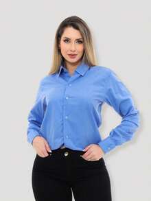 Women's Formal Shirt Premium Linen Structured Long Sleeve Shirt - 藍色 - 查看 3