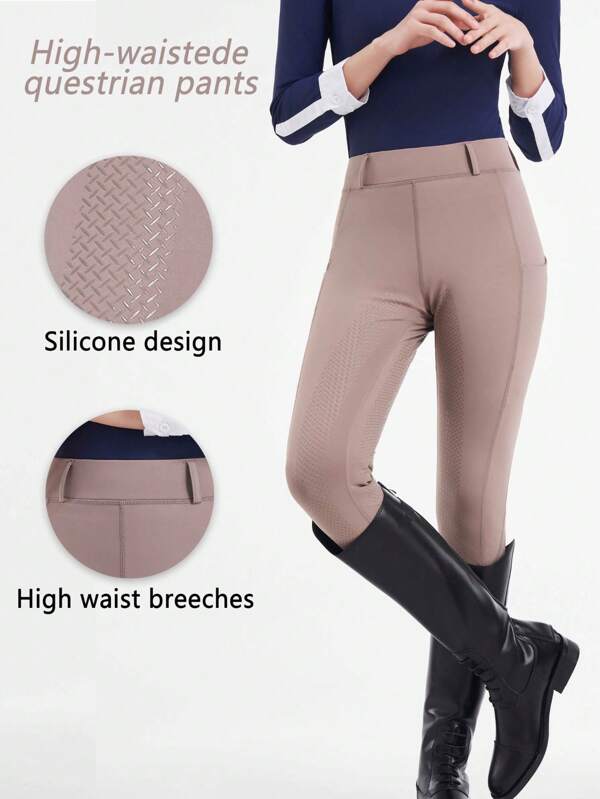 Women's High Waist Full Grip Silicone Skinny Riding Pants, Tight Fit Elastic Waist, Side Pockets, Equestrian Sportwear