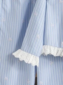 2pcs/Set Toddler Girls' Bowknot, Plaid Print, Lace Trim Collar, Fashionable Casual, School Style Cute Top And Pants Set