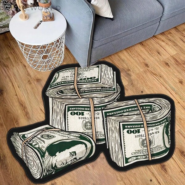 1pc Creative Dollar Pattern Irregular Area Rug, Imitation Cashmere Material Super Water Absorbent, Indoor Non-Slip Washable Carpet, Non-Shedding Mat For Bedroom, Living Room, Bathroom, Office, Nursery, Home Decor, Room Decoration