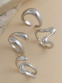 4 件套复古简约金属熔岩水滴不对称时尚个性戒指，适合女性日常、节日、派对、珠宝礼品套装