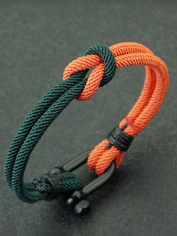 Bracelet fait main à la mode pour homme en corde de 4 mm, bracelet à charmes avec boucle en forme de fer à cheval
