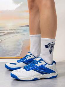 Zapatillas deportivas de bádminton para hombres, zapatos de bádminton con cordones de TPR (goma termoplástica) de color contrastante para uso en exteriores en todas las estaciones