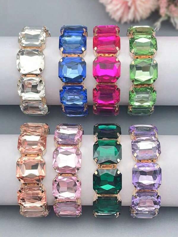 1 Pc 23*23mm Square Crystal Bracelet, Luxury Party & Holiday Accessory