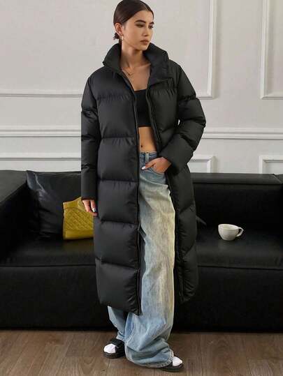 Livesso 女士宽松长款连帽羽绒服，长袖，冬季女装，女士冬装外套