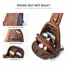 LATMAP Sling Bag For Women Men Crossbody Shoulder Tote Blet Bags Backpack Fanny Pack Travel Purse Faux Leather,Vacation Essentials&Back-To-School Essentials,Brown - 棕色 - 查看 4