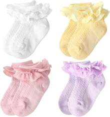Halloween EssentialsGirls Ruffle Socks Cute Knit Cotton Frilly Lace Newborn Infant Toddler Dress Socks Girls Boys - 黑與白 - 查看 1