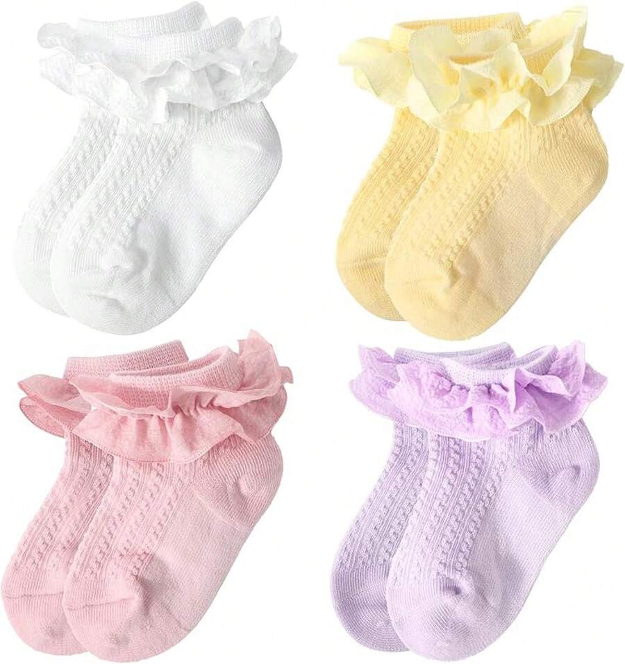 Halloween EssentialsGirls Ruffle Socks Cute Knit Cotton Frilly Lace Newborn Infant Toddler Dress Socks Girls Boys - 黑與白 - 查看 1