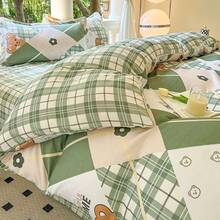Dormitory Bedding - Plaid Bear Green [Algodón lavado ultra suave] - Ver 10