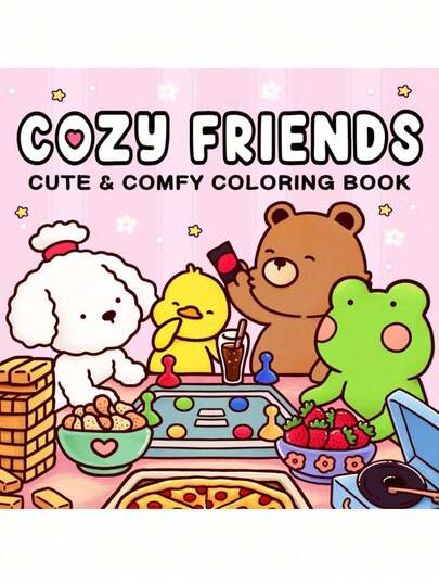 1 Book "Cozy Friends: Adult And Teen Coloring Book", Adorable Relaxing Designs To Unwind, Relieve Stress And Anxiety | Ideal Gift For Holidays, Back To School, Suitable For Boys, Girls, Teens, Children, Wyo Coloring Book (Markers Not Included)