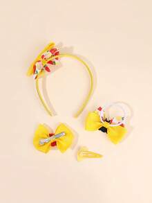 7 件套返校头带发带蝴蝶结套装，适合学生，苹果图案罗缎丝带蝴蝶结鳄鱼夹发带松紧带，带苹果配件铅笔按扣夹 BB 夹，可爱苹果印花蝴蝶结发夹发绳头饰可爱铅笔蝴蝶结发夹，适合开学第一天礼物，蝴蝶结发夹青少年发饰