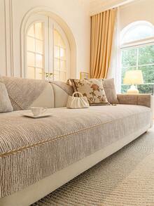 1件装雪尼尔提花沙发垫套，轻盈奢华，简约时尚，防滑、防尘、防刮，保护沙发，四季皆宜，适用于卧室、客厅和书房 - 卡其色 - 查看 4