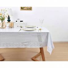 CZ Vintage Lace Tablecloth For Rectangular Tables 54x72 Inch Oblong Outdoor Party Cover White Vinyl Tablecloth For Wedding Dining Kitchen Dresser Coffee Table 1439 - 蕾絲矩形 - 查看 2