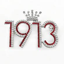 Red Greek Sorority DELTA Letter Society 1913 Crown Metal Rhinestone Brooch Women's DIY Jewelry Gift Souvenir Pin - 1913 - 查看 1
