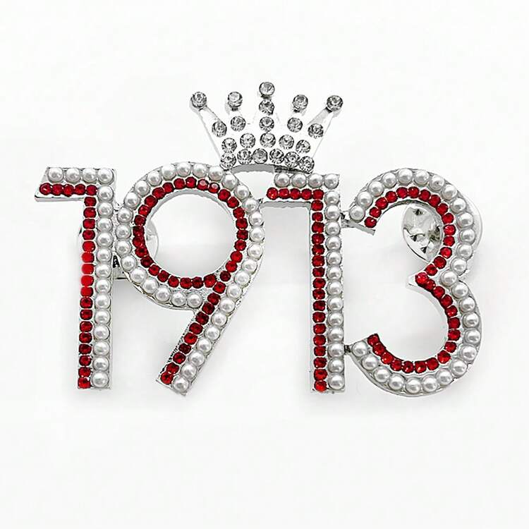 Red Greek Sorority DELTA Letter Society 1913 Crown Metal Rhinestone Brooch Women's DIY Jewelry Gift Souvenir Pin - 1913 - 查看 1