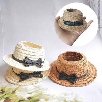 3 件 6.69 英寸夏季娃娃帽，适合带耳朵的娃娃，适合头围 2.9 英寸或更小的娃娃，非常适合海滩、摄影道具、可爱配饰