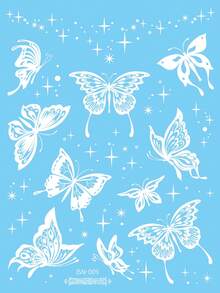 Glow-In-The-Dark Temporary Tattoo Stickers, Featuring Blue Glow-In-The-Dark And White Butterfly Floral Star And Moon Sparkling Patterns. Romantic Valentine's Day Temporary Fake Tattoos, Suitable For Wrists, Ankles, Shoulders, Necks, Collarbones, DIY Carnivals, Valentine's Day, Party Gifts. Body Skin Waterproof Realistic Tattoo Stickers. - Multicolor - View 8