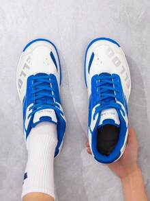 Zapatillas deportivas de bádminton para hombres, zapatos de bádminton con cordones de TPR (goma termoplástica) de color contrastante para uso en exteriores en todas las estaciones