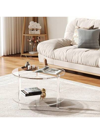 1pc Acrylic Transparent Detachable Coffee Table, Round Tafel Furniture Living Room, Multifunctional Bedside Cabinet Side Small Spaces, Bedroom, Study view 5