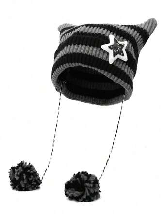 1 pièce Bonnet tricoté mignon avec oreilles de chat pour femmes, chaud pour l'automne/l'hiver, accessoires d'automne