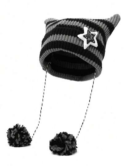 1pc Women's Cute Cat Ear Knitted Beanie Hat, Warm For Autumn/Winter Autumn Accessories