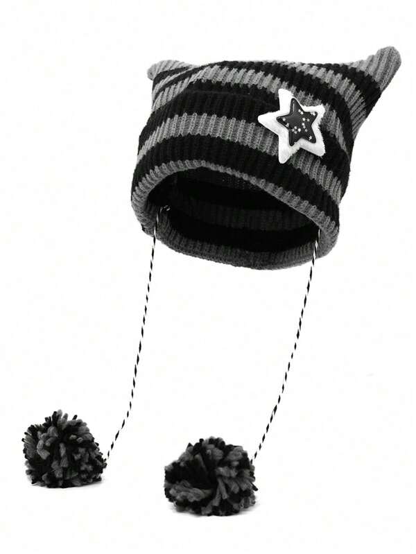 1 pieza Gorro de punto con orejas de gato lindo para mujer, cálido para otoño/invierno, accesorio de otoño