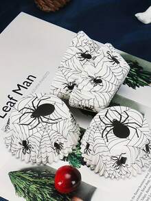 Soporte de papel para pastel de la serie de Halloween Xue Mei Niang, tubo portapapel resistente al aceite y a altas temperaturas con taza de pastel de fondo blanco y patrón Okumo, tema de reunión familiar, taza de papel para postre, fiesta de cumpleaños, con papel para pastel resistente al aceite.