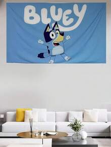 Bluey ديكور جداري قماشي معلق لحفلة عيد ميلاد بموضوع عائلة وأصدقاء بلويز، زينة جدارية منزلية مع الكلاب الكرتونية بلويز وبينجو وكوكو وراستي ومافين، خلفية لحفلة عيد الميلاد