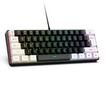 Teclado compacto mini de 61 teclas, 60% de tamaño, con diseño de membrana delgado, retroiluminación RGB en negro/blanco con sensación mecánica, diseño ergonómico, resistente a derrames, apto para PC/portátil/oficina/hogar/e-sports - Multicolor - Ver 1