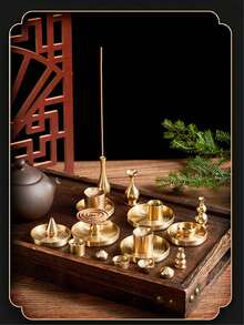 1 pièce Support à encens en laiton massif doré en forme de goutte d'eau grande/moyenne, vase à fleurs en cuivre pur de petite taille, brûle-encens rond perforé en forme de gourde, accessoires - Doré - Voir 3