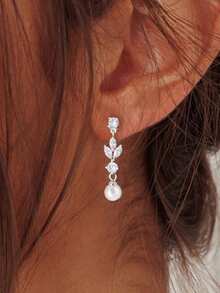 Dangle Earrings For Women, Dainty 14k Gold Plated Formal Pearl Wedding Earrings Cute Long Rose Gold Earrings For Women Hypoallergenic Pearl Drop Silver Prom Jewelry Women