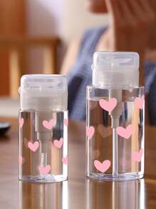 زجاجة سفر قابلة لإعادة التعبئة بنمط قلب وردي شفاف من البولي إيثيلين تيريفثالات (بي إي تي)، موزع مزيل المكياج، زجاجة موزعة بسعة 100 مل/200 مل مع مضخة محمولة للاستخدام في إزالة طلاء الأظافر والمنعش والمكياج، تصميم قبة، غسل باليد فقط، قابلة لإعادة الاستخدام، زجاجة مزيل المكياج (القياس اليدوي، خطأ 2 سم طبيعي، الملليلتر دقيق)، مستلزمات السفر، عطلة، زجاجات السفر