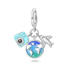 1 Stück 925 Sterling Silber DIY Anhänger, funkelnder diamantbesetzter Globus Charm: Beginne ein schönes Reisekapitel, Alltags- und Freizeitkleidung, Urlaubsgeschenke