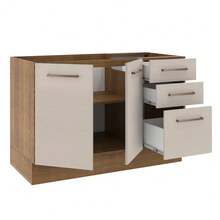 Gabinete Bajo Cocina Madesa 120cm Sin Encimera Agata 03 Color Marrón y Crema - Marrón y Crema - Ver 4