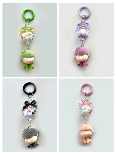Random Color Flocked Mini Angel Lili Lala Keychain, Cute Pendant Decoration For Stroller, Phone, Bag