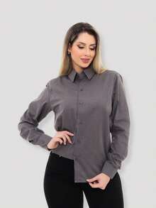 Women's Formal Shirt Premium Linen Structured Long Sleeve Shirt - Dark Grey - View 6