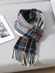 1 件男士冬季保暖长款柔软围巾格子流苏围巾男士柔软经典围巾男士配饰男士围巾 - A - 查看 3