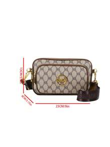 2025新款时尚经典百搭纯色PU防水材质菱形设计复古别致金属动物标志设计单肩包方形包字母图案装饰设计斜挎包适合购物，动物纹印花女士手提包 - 卡其色 - 查看 8