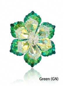 女士派对礼服闪亮水钻花朵胸针 - 闪亮水晶玻璃别针，适用于宴会和背包珠宝配饰 - 水晶花朵(3506) - 查看 5