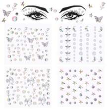 4张水钻临时纹身脸部闪光石自粘DIY眉毛和眼睛贴纸用于额头和脸部粘性贴纸水钻贴纸适用于万圣节狂欢派对 - 1 - 查看 2